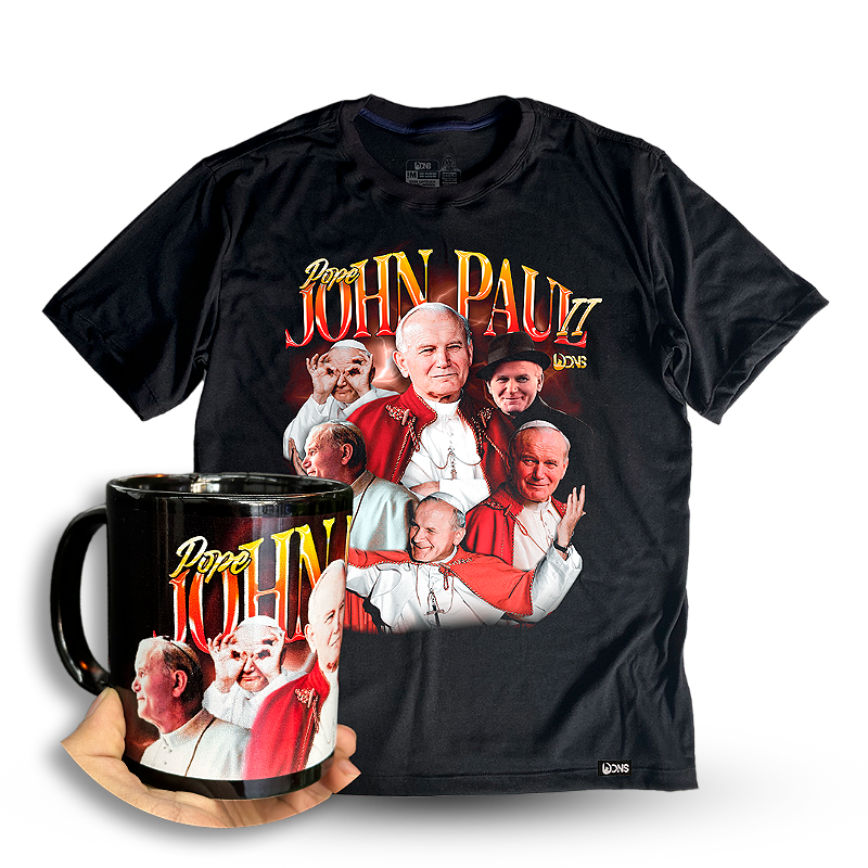 Kit Camiseta Oversized Papa São João Paulo II + Caneca - Preto ref 3196