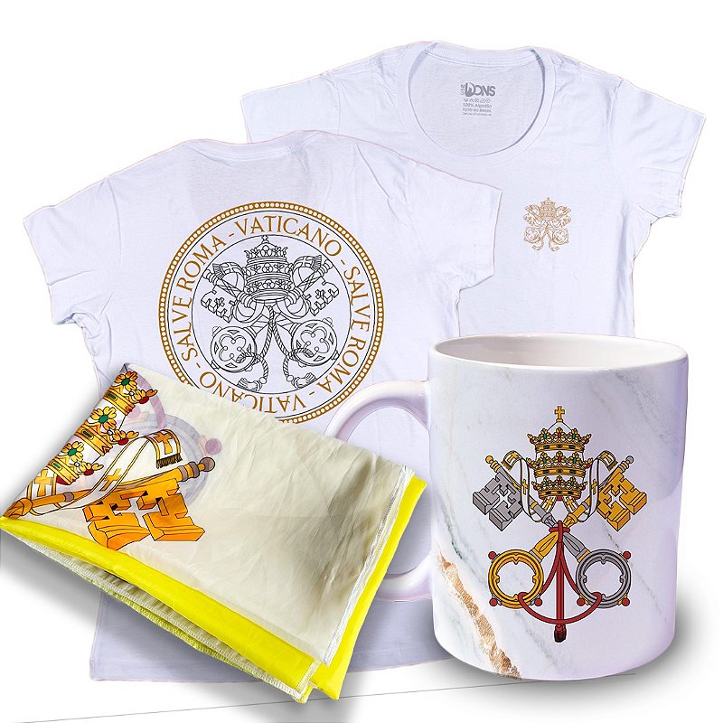 Kit Baby Look Vaticano Salve Roma + Caneca + Bandeira ref 255
