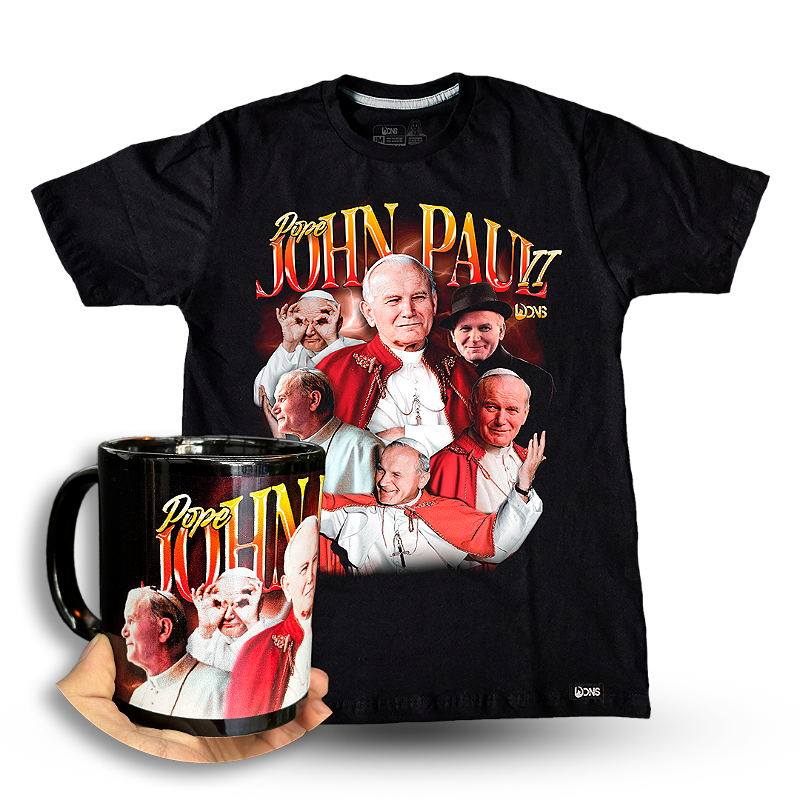 Kit Camiseta Papa São João Paulo II + Caneca - Preto ref 3196