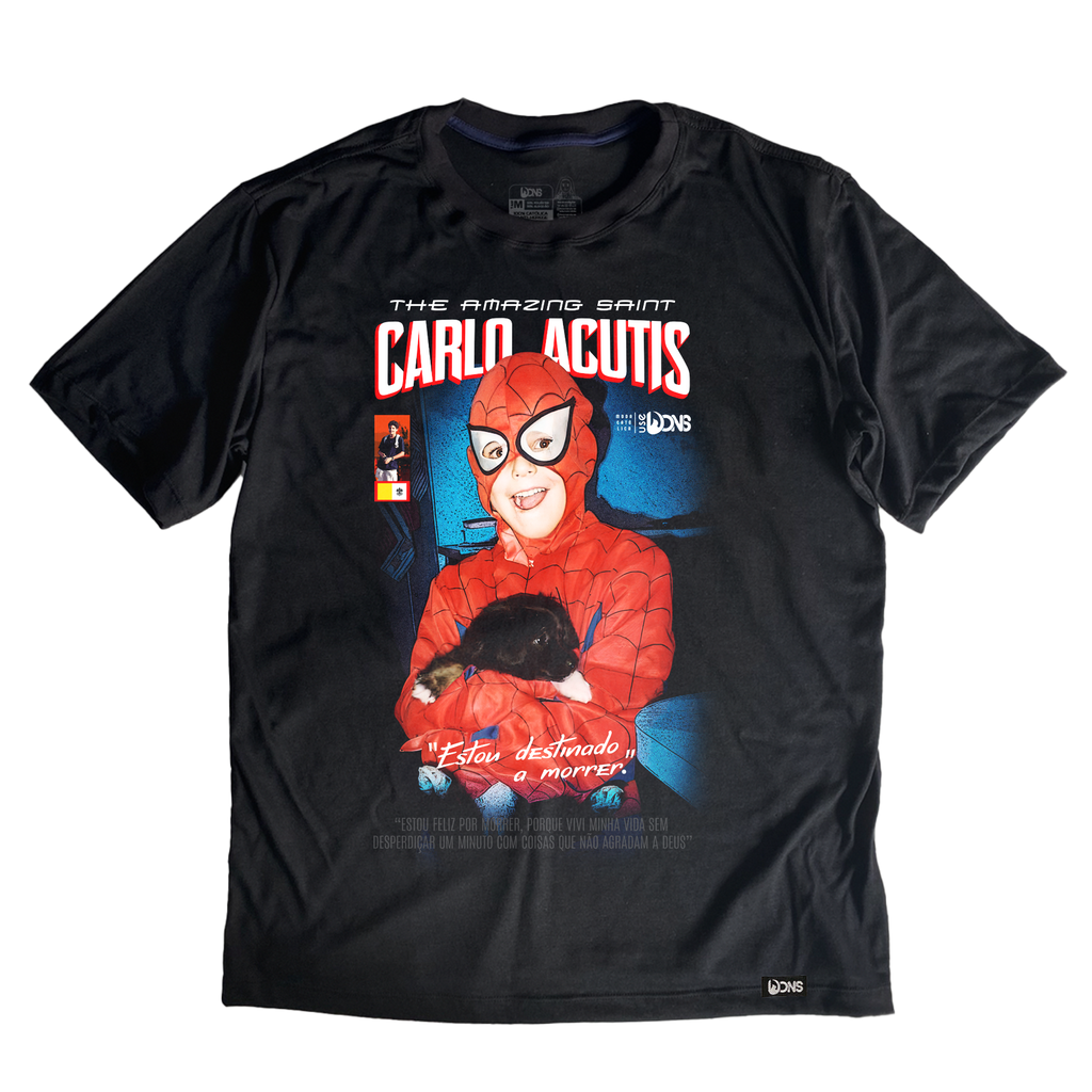 Camiseta Oversized São Carlo Acutis - Super Heroi cor preto