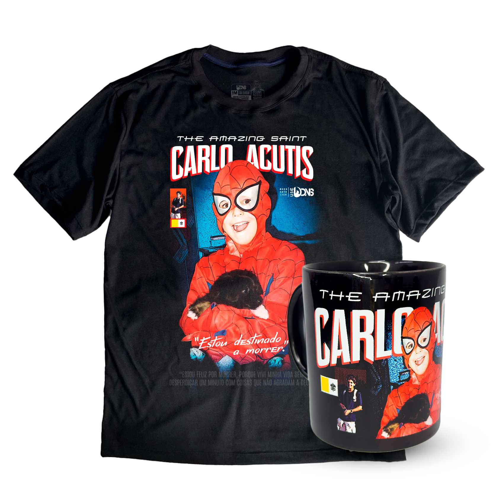 Kit Camiseta Oversized São Carlo Acutis - Super Heroi + Caneca