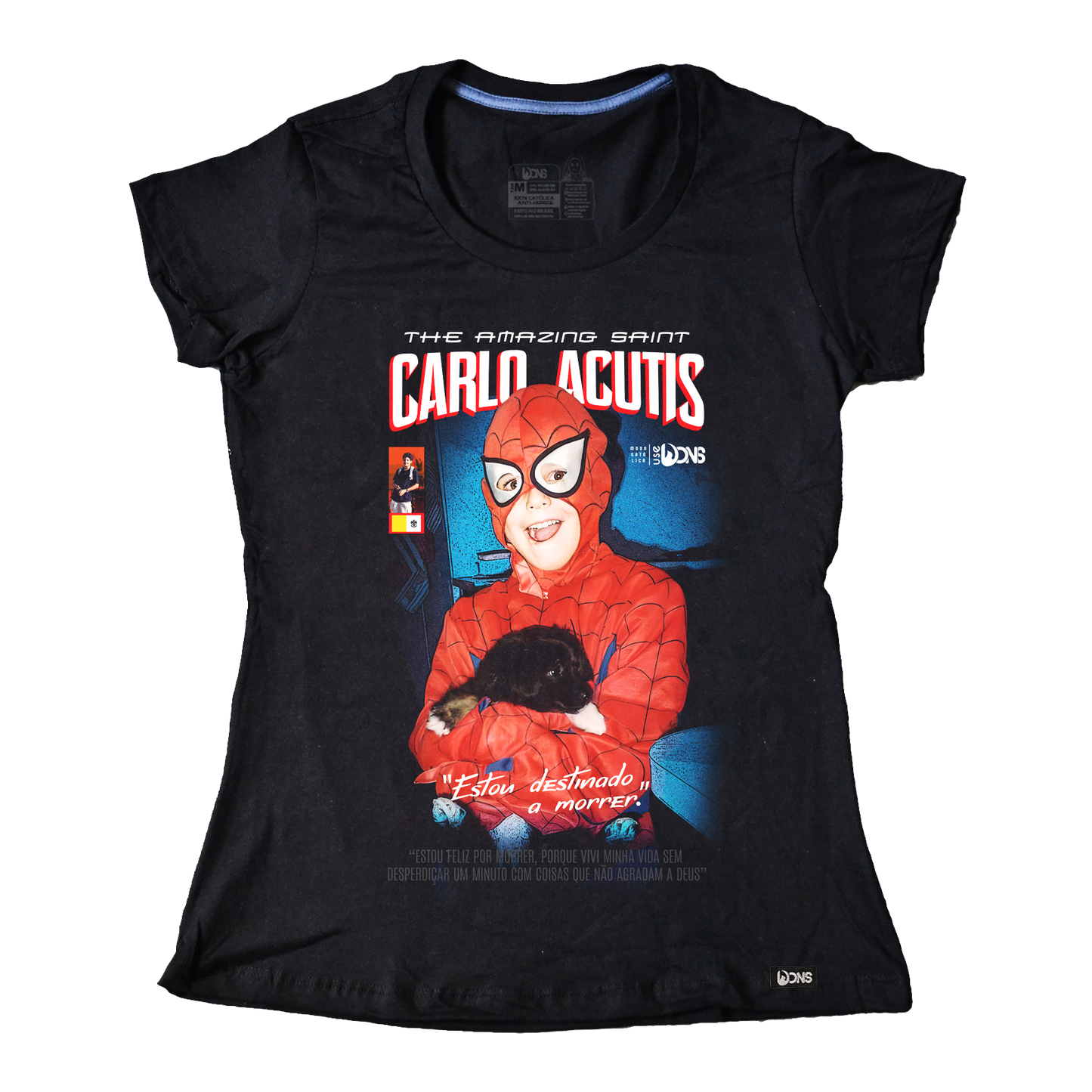 Baby Look São Carlo Acutis - Super Heroi cor preto