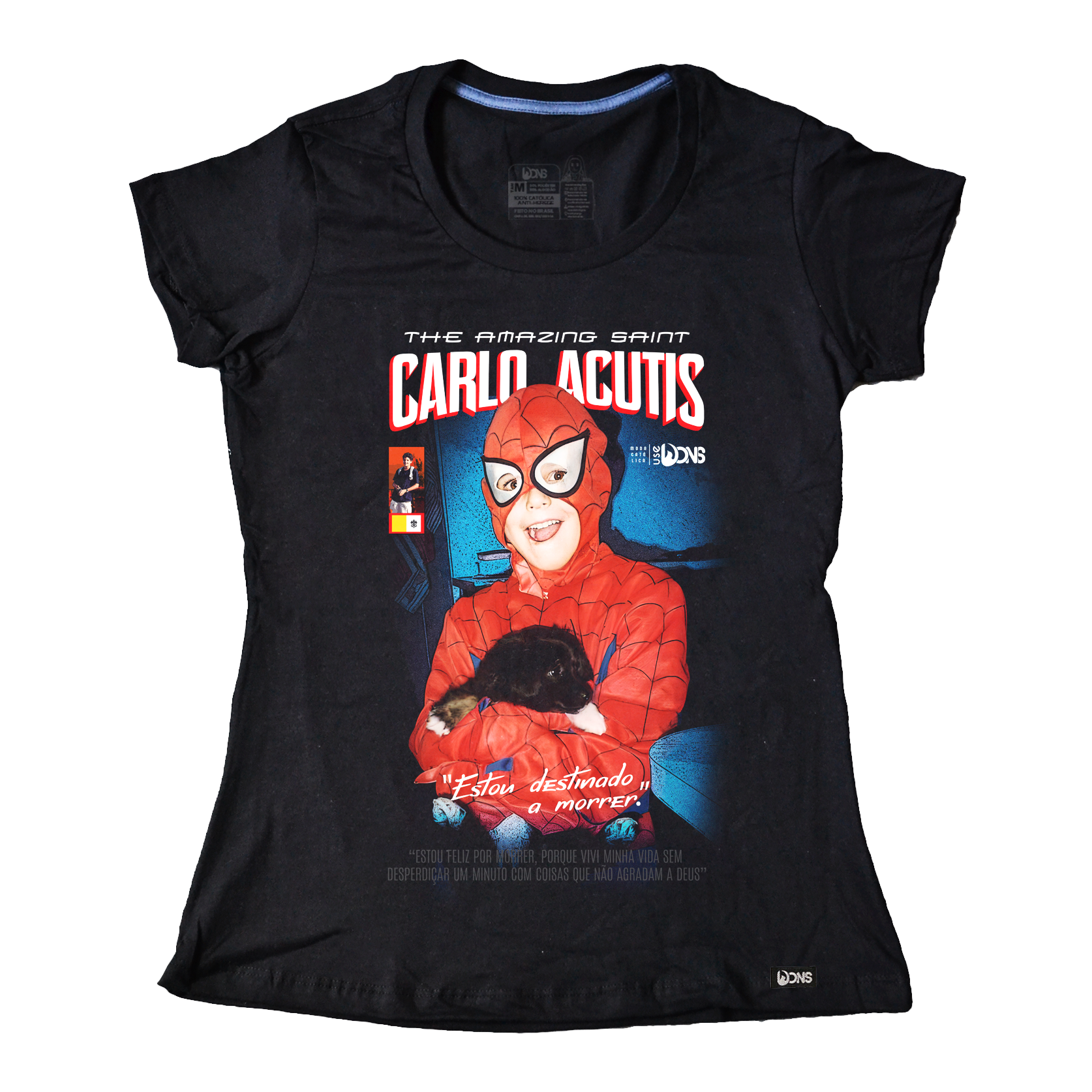 Baby Look São Carlo Acutis - Super Heroi cor preto