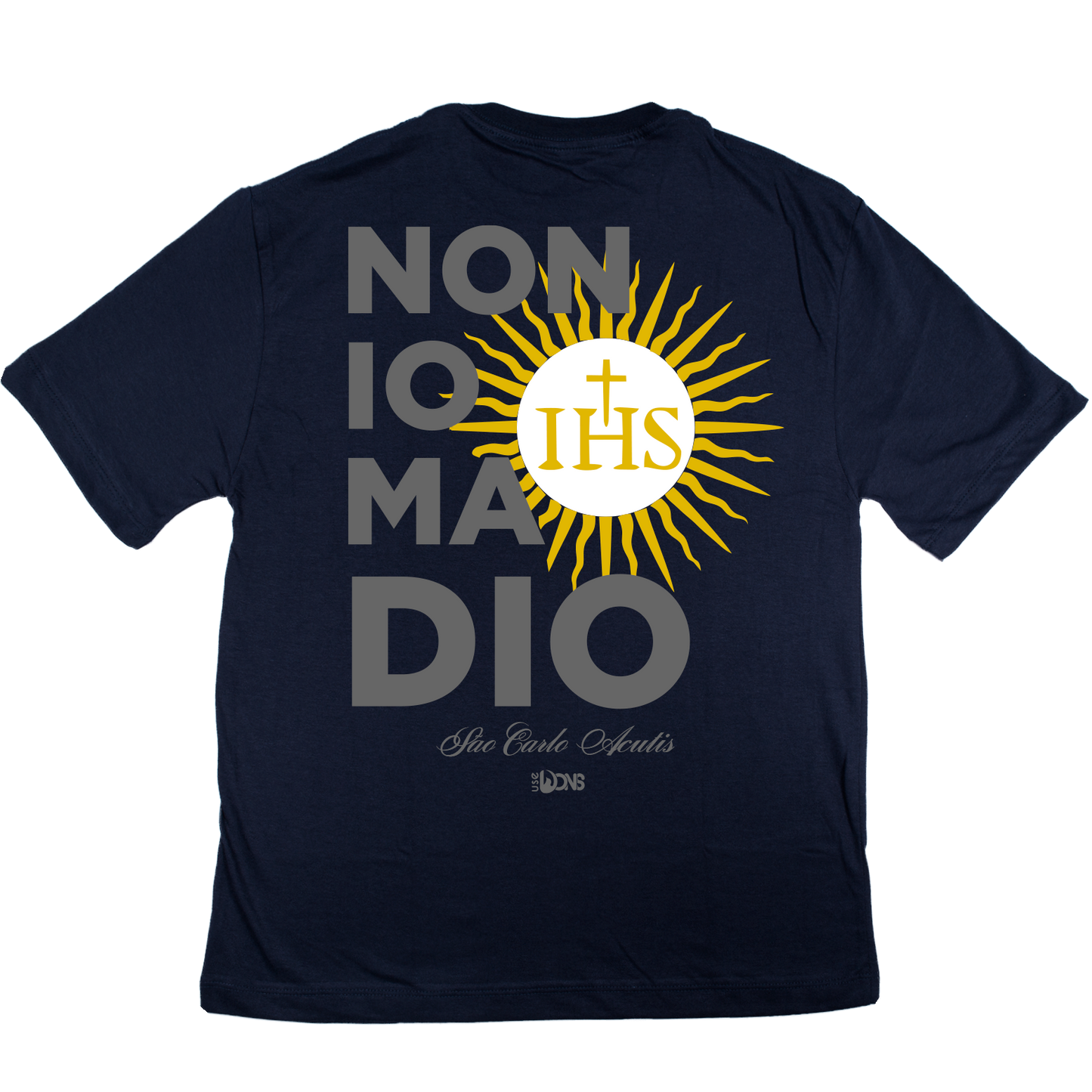 Camiseta Oversized São Carlo Acutis - Não eu, mas Deus - Azul Marinho ref 3232