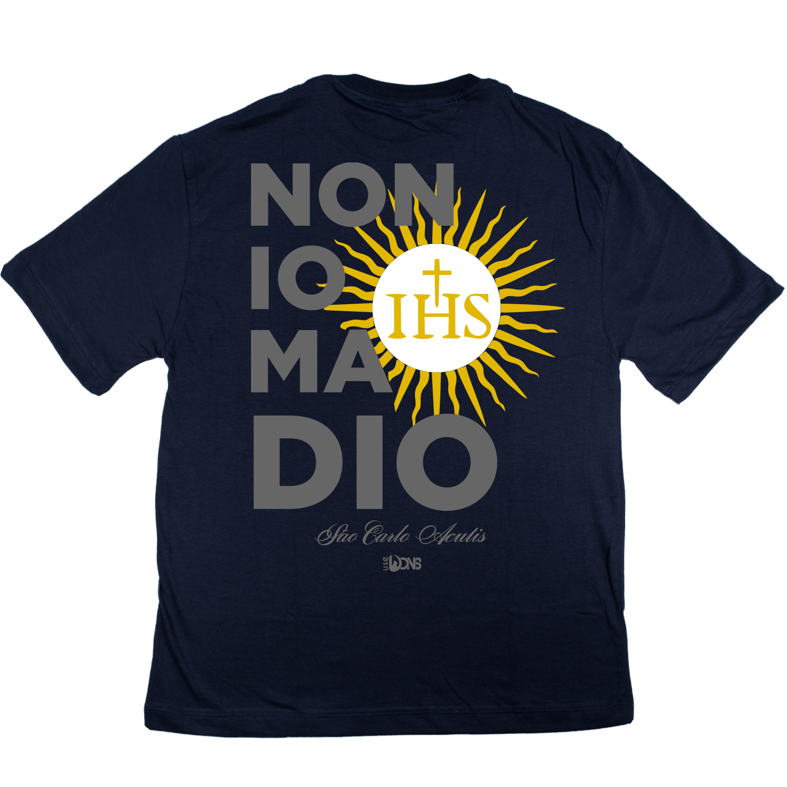 Camiseta Oversized São Carlo Acutis - Não eu, mas Deus - Azul Marinho ref 3232