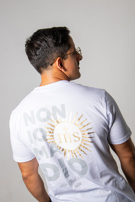 Camiseta São Carlo Acutis - Não eu, mas Deus - Branco ref 3232