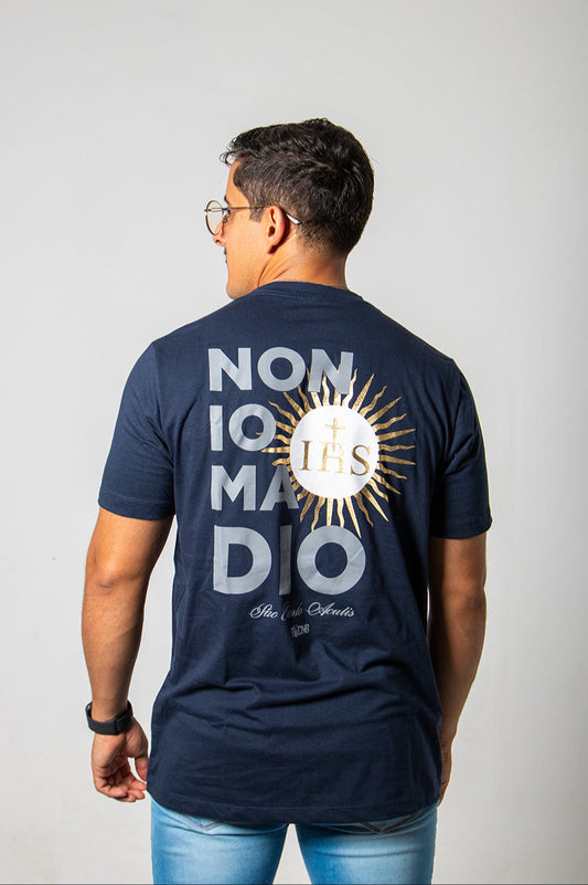 Camiseta São Carlo Acutis - Não eu, mas Deus - Azul Marinho ref 3232