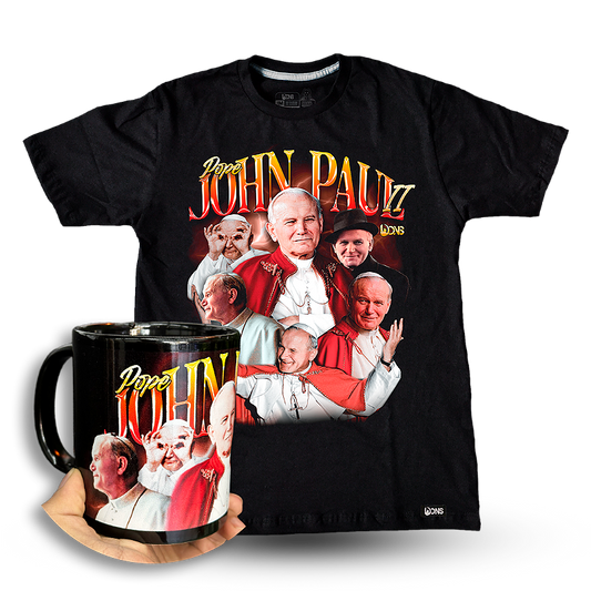Kit Camiseta Papa São João Paulo II + Caneca - Preto ref 3196