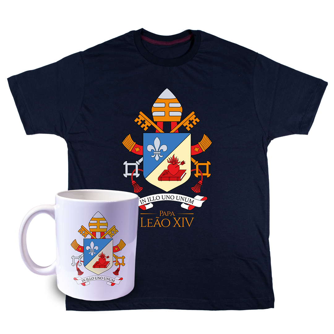 Kit Camiseta Brasão papa Leão XIV + Caneca ref 3242