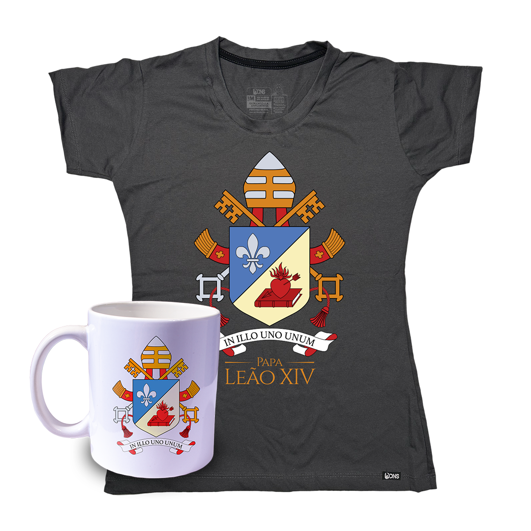 Kit Baby Look Brasão papa Leão XIV + Caneca ref 3242