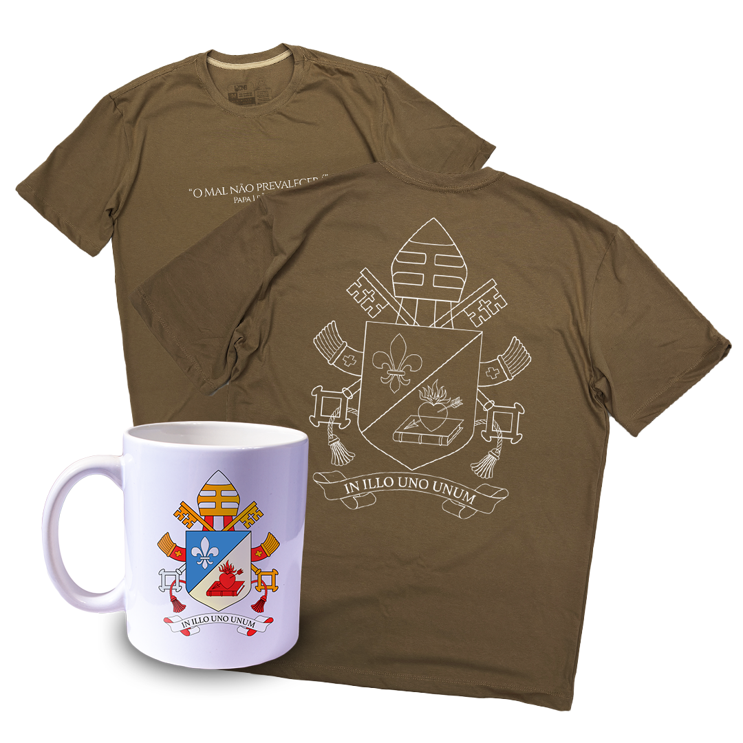 Kit Oversized O mal não prevalecerá - papa Leão XIV + Caneca ref 3243
